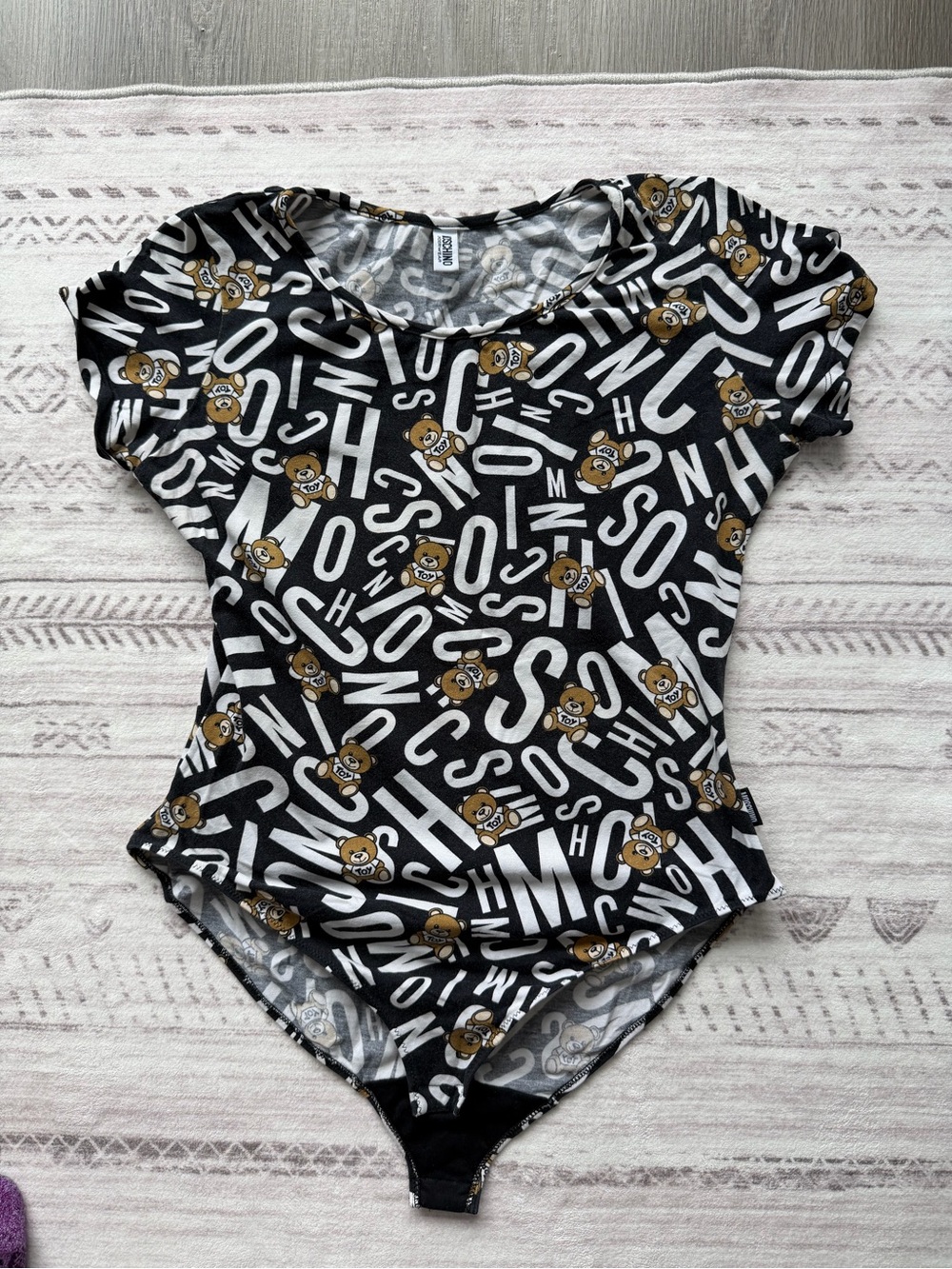 Moschino Underwear Teddy Bear Logo Print Bodysuit Size L Made in Italy Woman